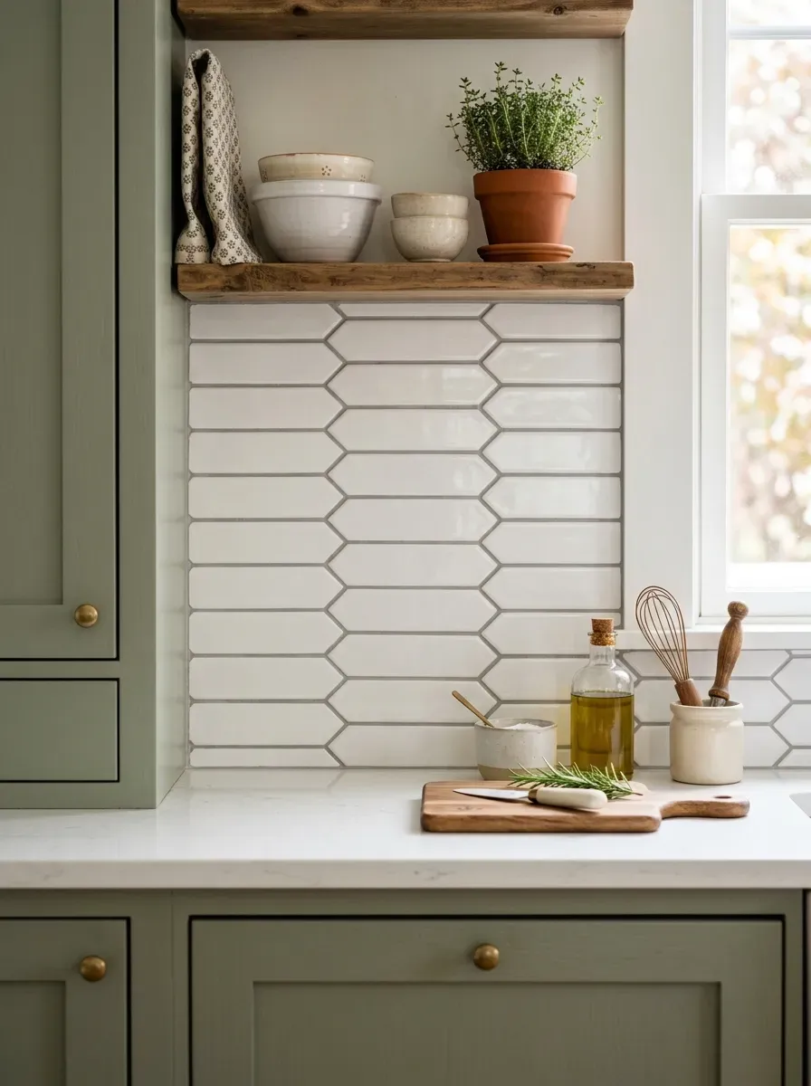 Elegant kitchen displaying a luxurious Calacatta Gold marble chevron tile backsplash