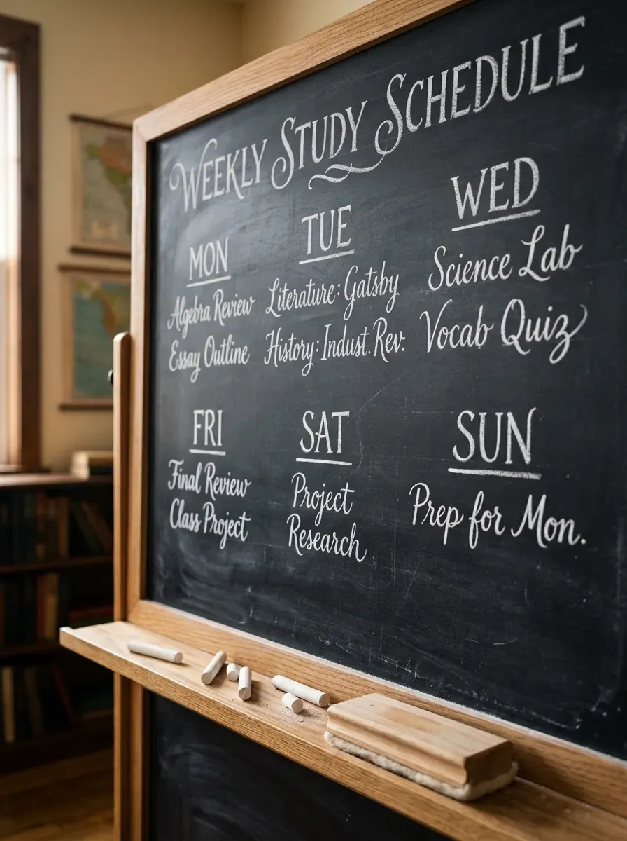 A classic matte black chalkboard styled with elegant hand-written white calligraphy notes