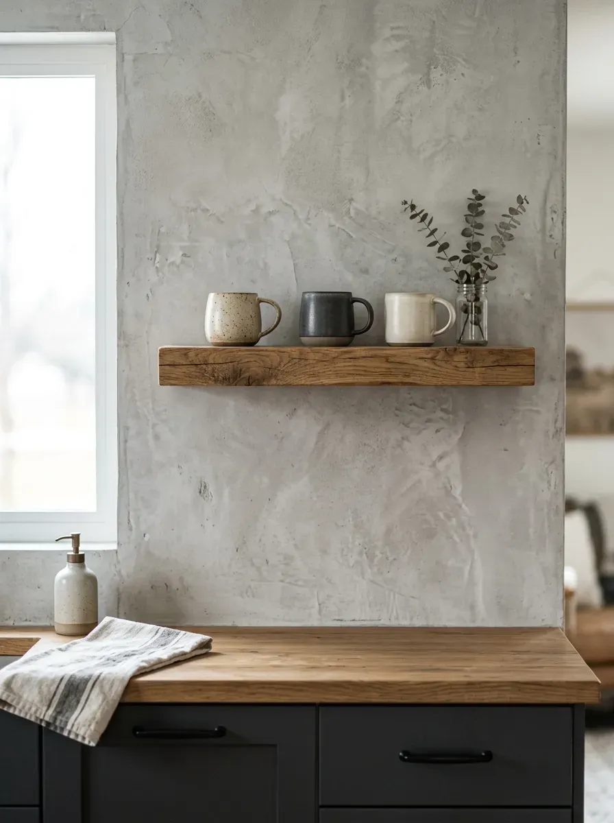 High-contrast kitchen backsplash displaying gray slate tile in an intricate herringbone pattern