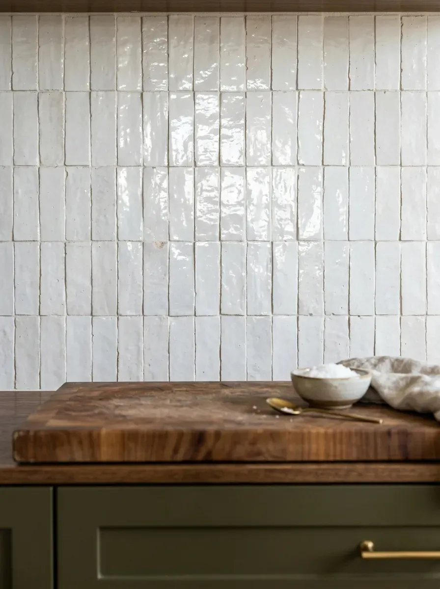 Modern farmhouse kitchen showcasing a bold matte charcoal hexagon tile backsplash